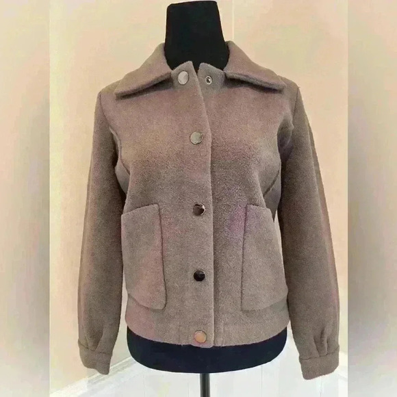 NWT | Women’s Magaschoni Textured Shirt Jacket | Size M Truffle - Picture 2 of 10